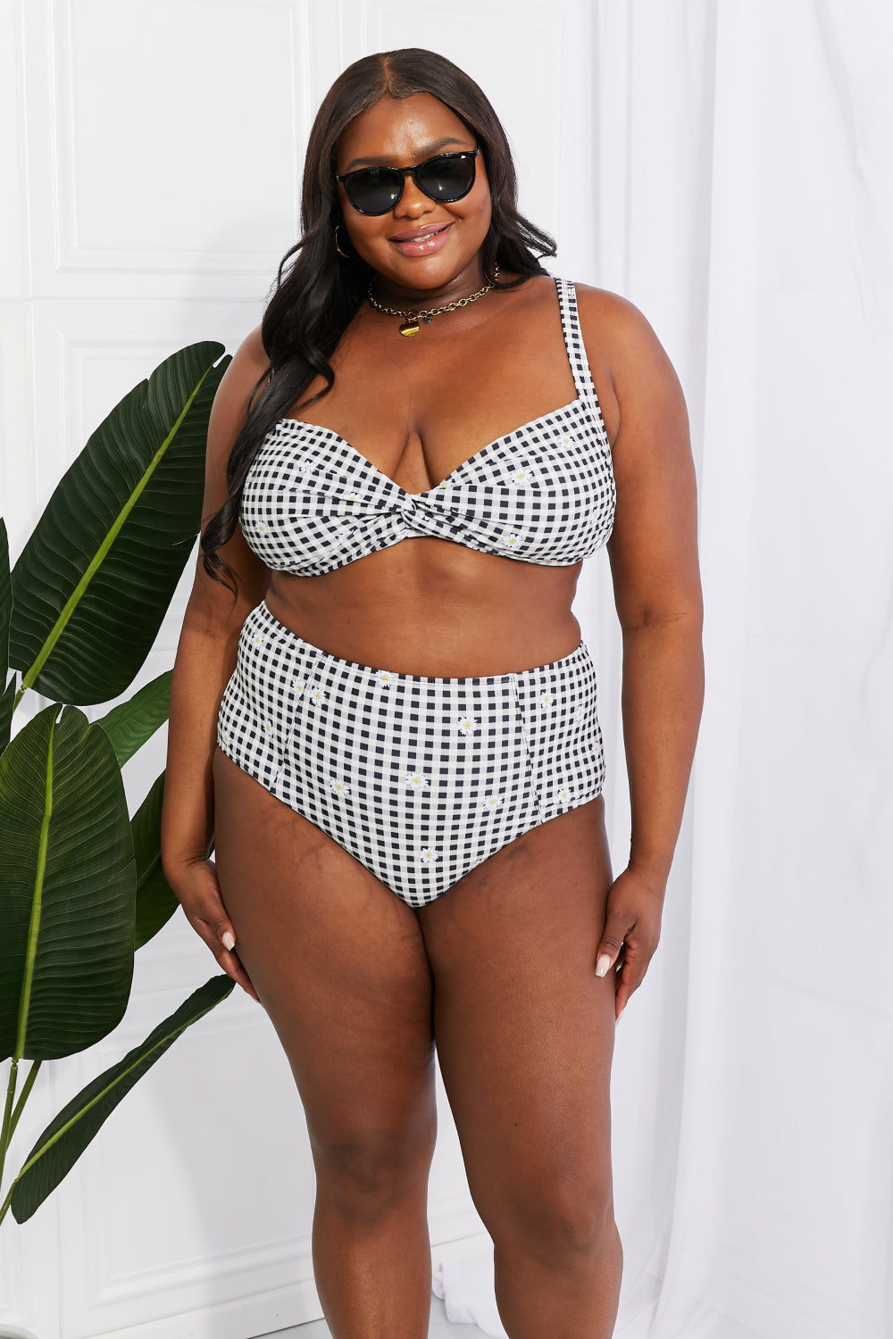 Marina West Swim Take A Dip Twist High-Rise Bikini in Black (TB9D) T