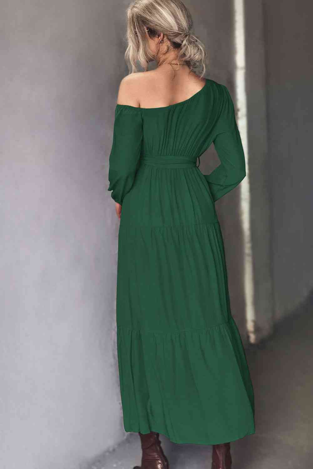 Belted One-Shoulder Tiered Maxi Dress (BWMT) T - Deals DejaVu