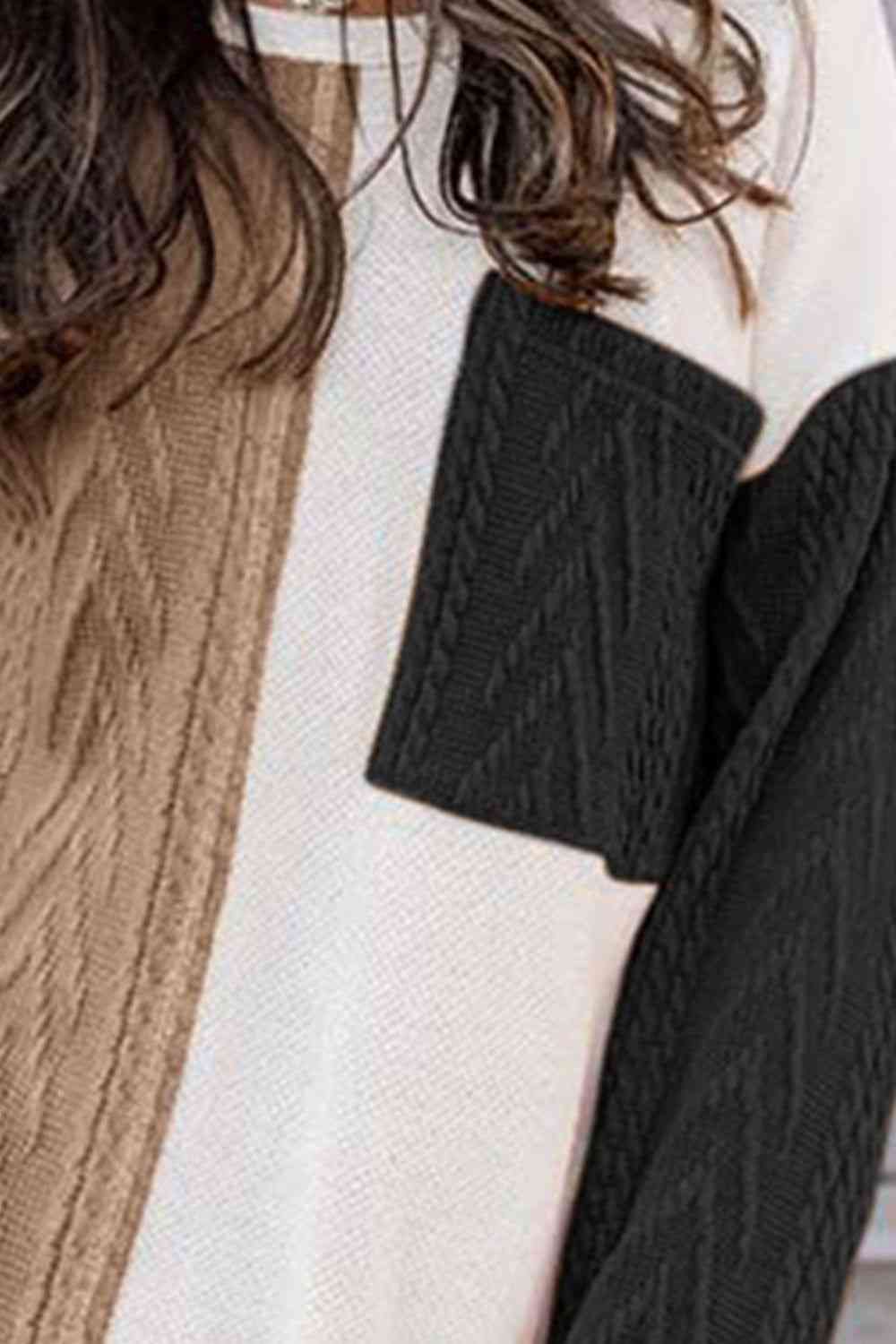 Full Size Color Block Cable-Knit Tops - Deals DejaVu