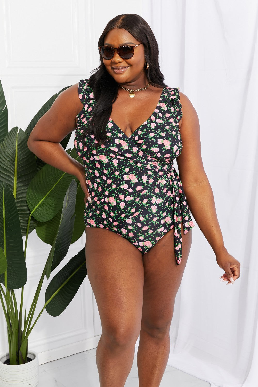 Marina West Swim Full Size Float On Ruffle Faux Wrap One-Piece in Floral (TB10D) T