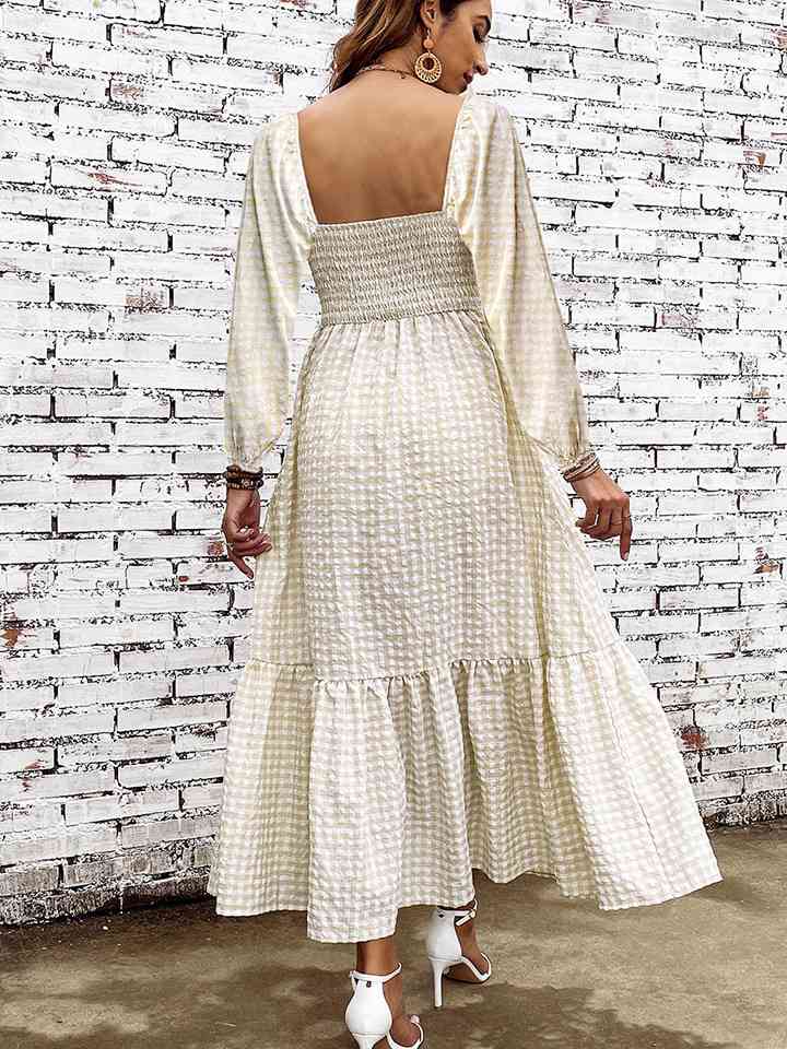 Smocked Square Neck Long Sleeve Dress (MWBT) T - Deals DejaVu