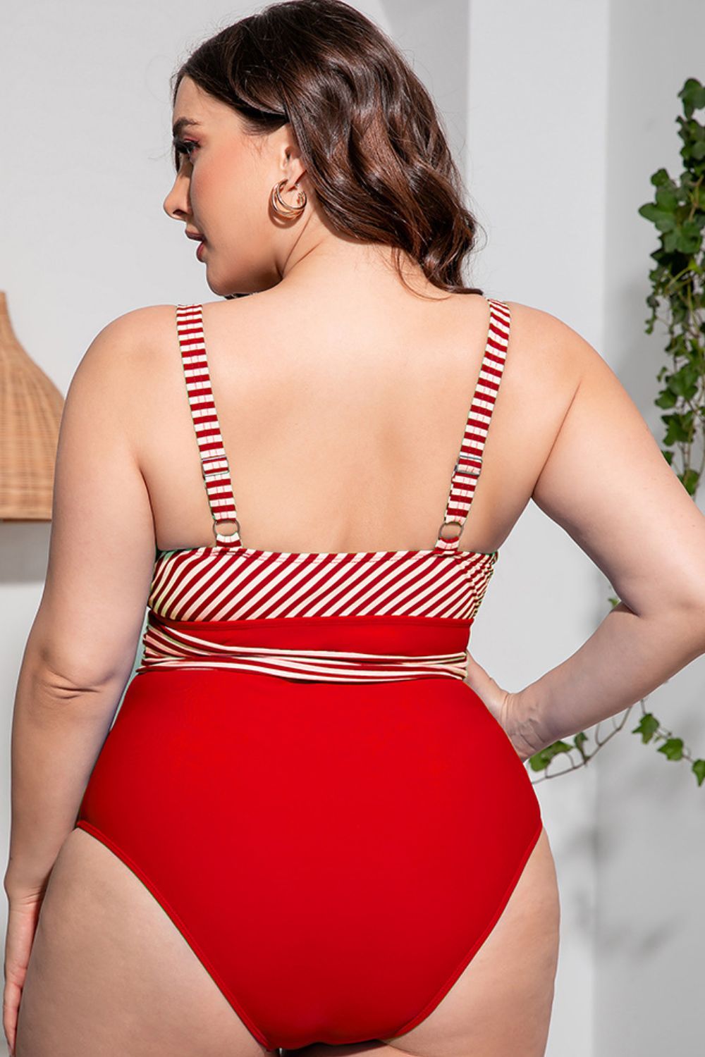 Plus Size Striped Tie-Waist One-Piece Swimsuit (TB10D) T
