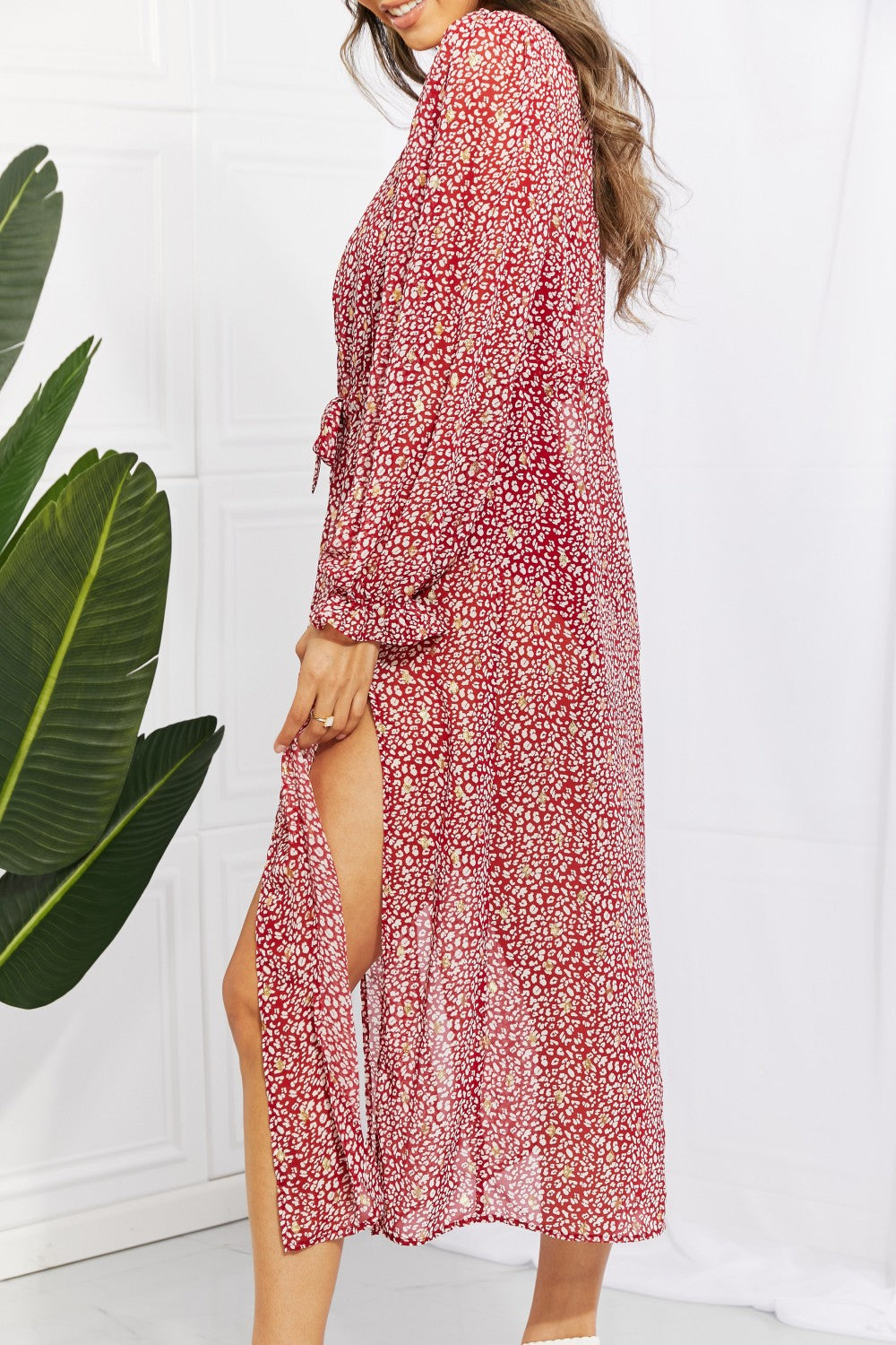 Leopard Tie Waist Flounce Sleeve Cover Up (TB11D) T