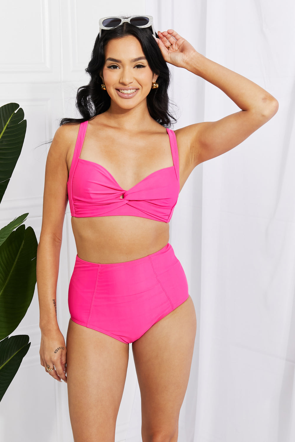 Marina West Swim Take A Dip Twist High-Rise Bikini in Pink (TB9D) T