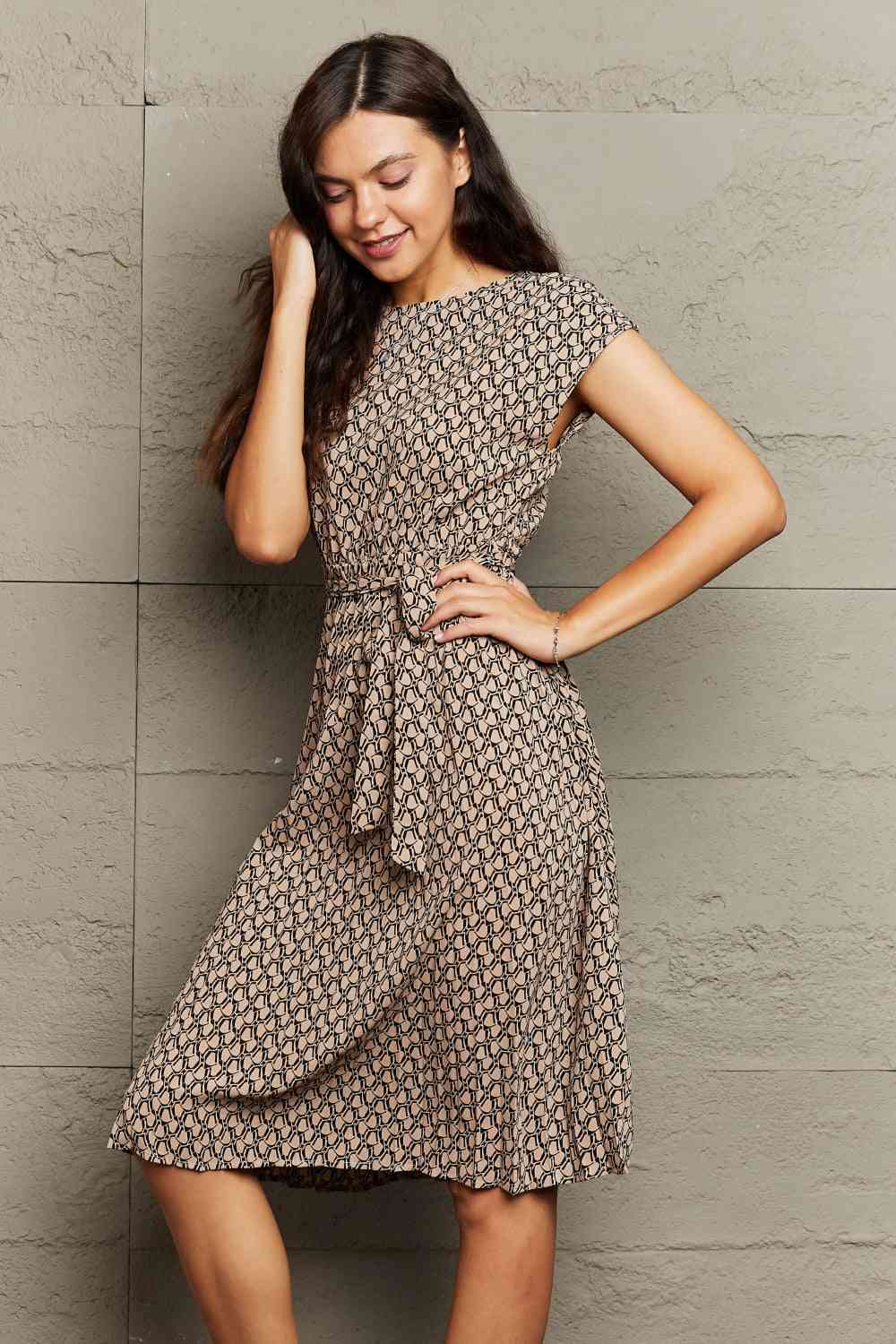 Round Neck Tie Waist Dress (MWBT) T - Deals DejaVu