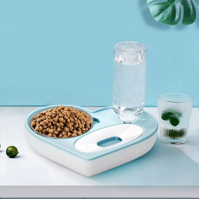 2 In 1 Pet Dog Cat Water Food Bowl Set - Automatic Water Dispenser Bottle Detachable Stainless Steel Food Bowl (6W1)(7W1)(F71)