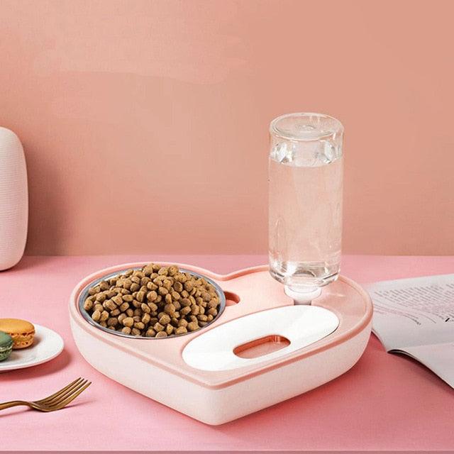 2 In 1 Pet Dog Cat Water Food Bowl Set - Automatic Water Dispenser Bottle Detachable Stainless Steel Food Bowl (6W1)(7W1)(F71)