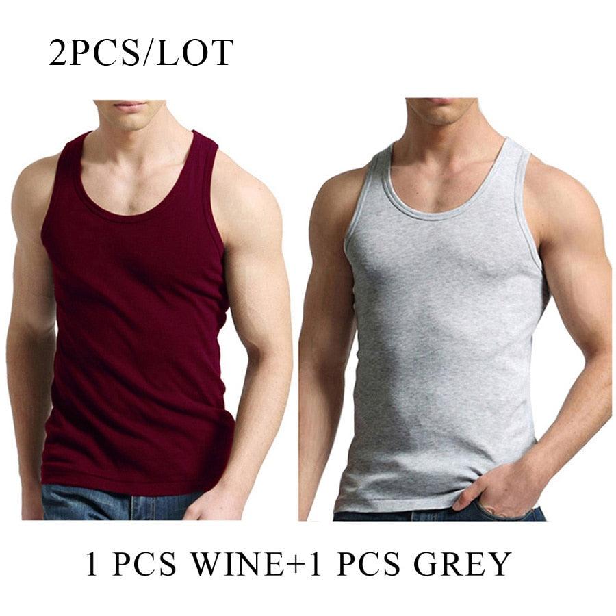 Cool 2 PCS/Lot Tank Tops - Men's 100% Cotton Solid Vest - Breathable Sleeveless Tops (TM7)