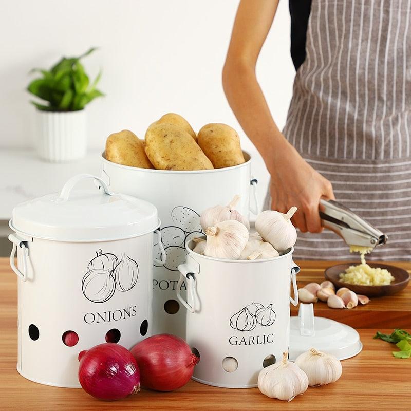 2 Pcs Kitchen Storage Box Container - Potatoes Onions Bin Organization Buckets Metal Breathable (AK8)(1U61)