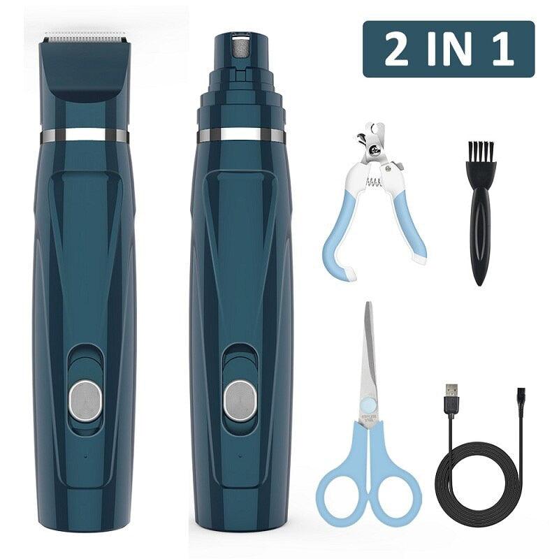 2 in 1 Electric Pet Nail Clipper - Hair Trimmer USB Rechargeable Dog Cat Pet Paws Claw Grooming Nail Scissors Grinder Cutter (1U72)(1W2)(2W2)