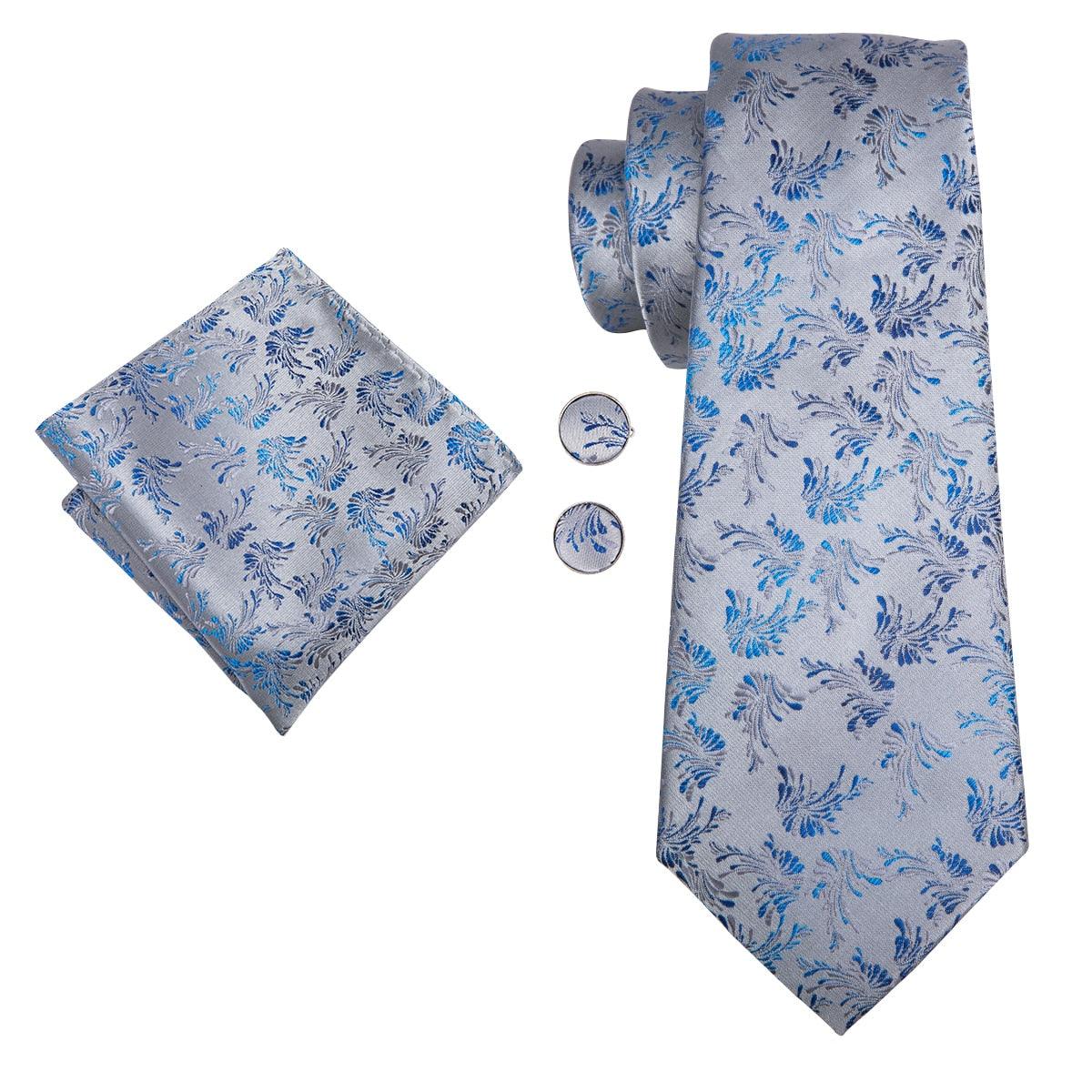 20 Styles Party Wedding Classic Fashion Pocket Square Tie - New Floral Men's Tie Grey 8.5cm (MA2)(F17)