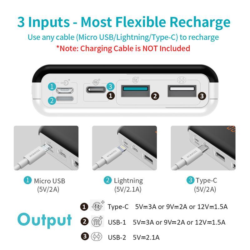 20000mAh LT20 Pro Power Bank - Portable External Battery With PD Two-way Fast Charging (1LT1)(F104)