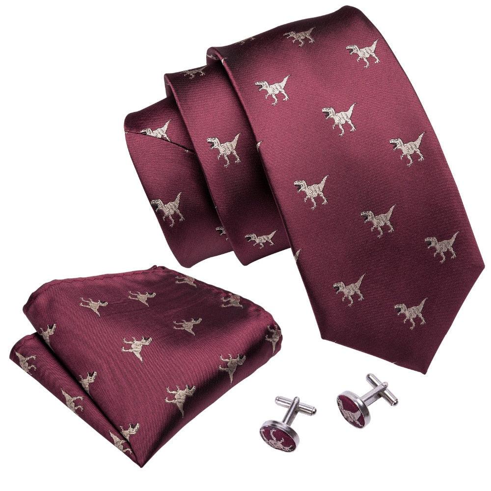 New Arrival Men's Ties - Dinosaur Pattern Red Men's Wedding Neckties 8.5cm (2U17)