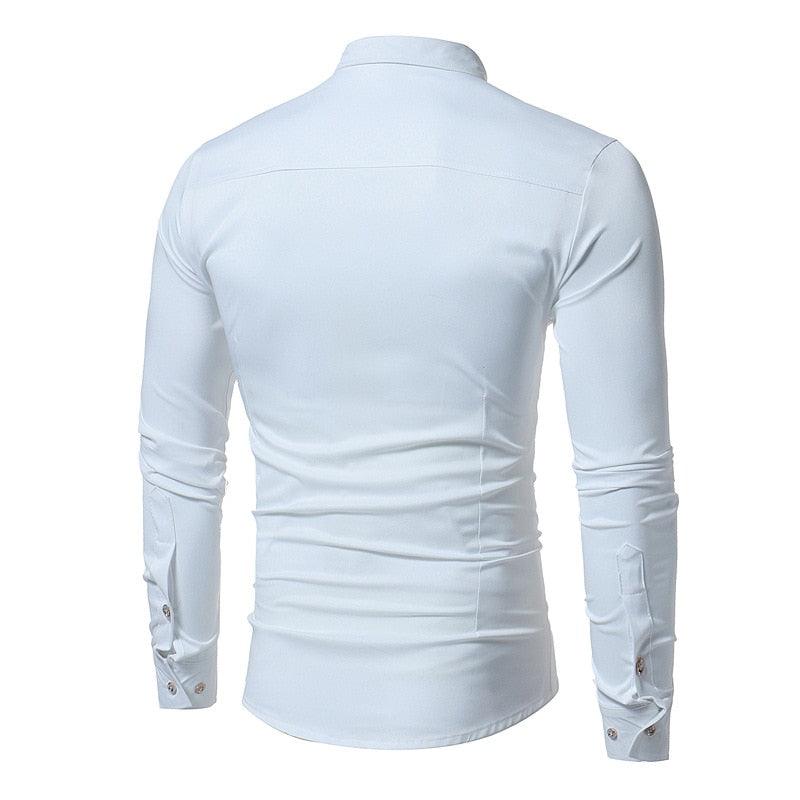 Trending Autumn Shirt - Men Long Sleeve Casual Fashion Solid Color Turn-down Collar Shirt (1U8)(1U11)