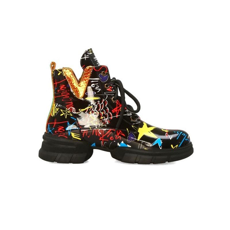 Trending British Style Graffiti Thick Boots - Women Short Boots (BB1)(BB5)(CD)