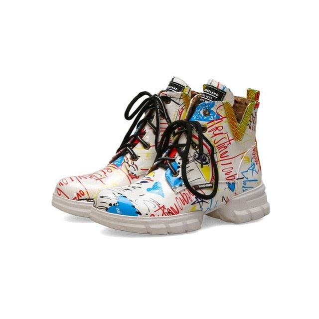 Trending British Style Graffiti Thick Boots - Women Short Boots (BB1)(BB5)(CD)