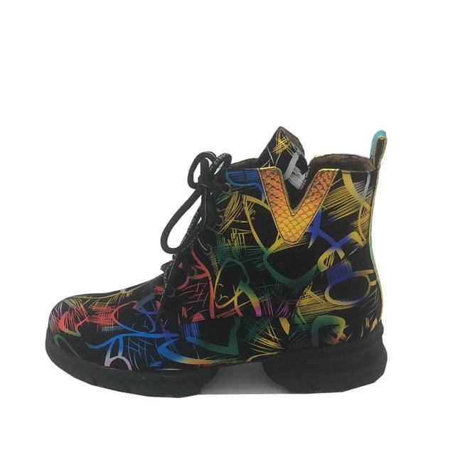 Trending British Style Graffiti Thick Boots - Women Short Boots (BB1)(BB5)(CD)