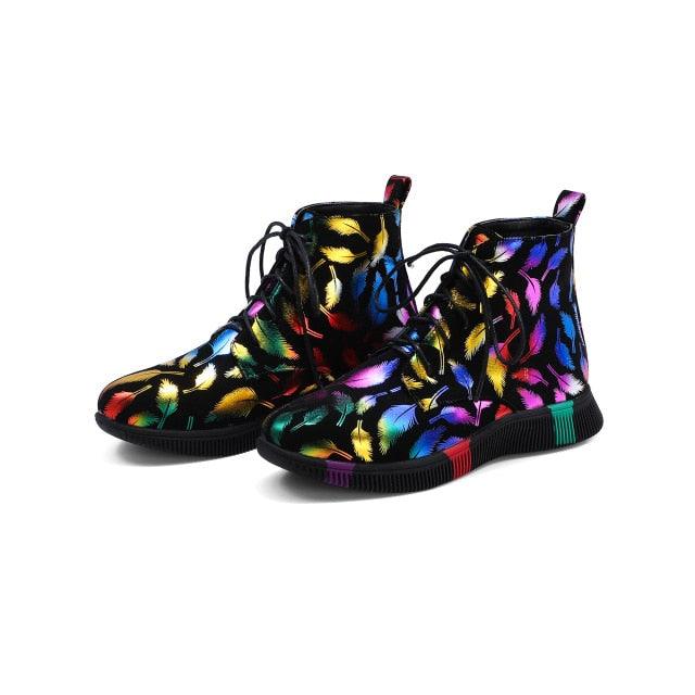 Trending British Style Graffiti Thick Boots - Women Short Boots (BB1)(BB5)(CD)