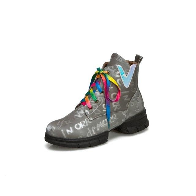 Trending British Style Graffiti Thick Boots - Women Short Boots (BB1)(BB5)(CD)