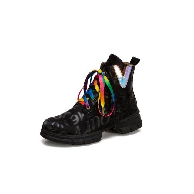 Trending British Style Graffiti Thick Boots - Women Short Boots (BB1)(BB5)(CD)