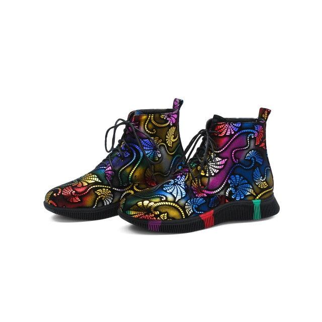 Trending British Style Graffiti Thick Boots - Women Short Boots (BB1)(BB5)(CD)