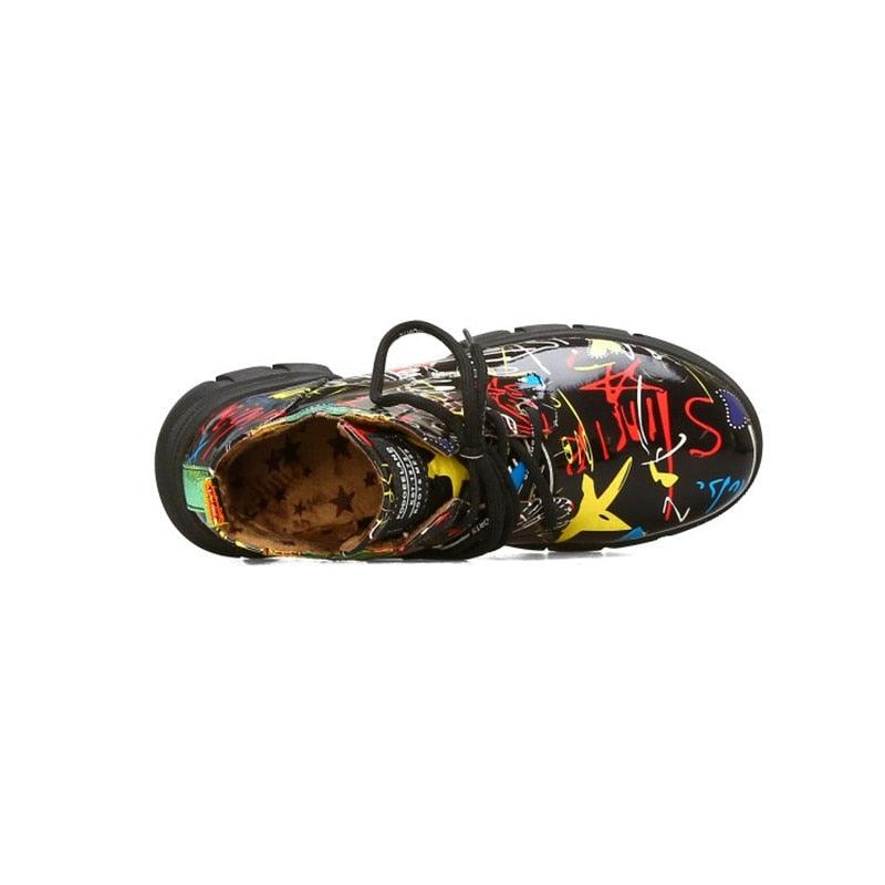 Trending British Style Graffiti Thick Boots - Women Short Boots (BB1)(BB5)(CD)