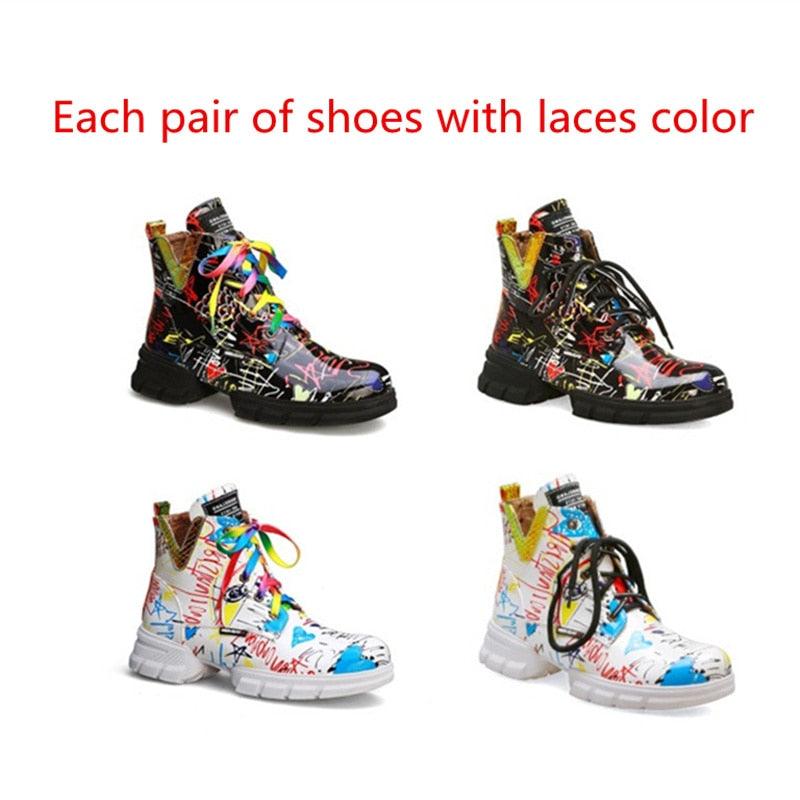 Trending British Style Graffiti Thick Boots - Women Short Boots (BB1)(BB5)(CD)