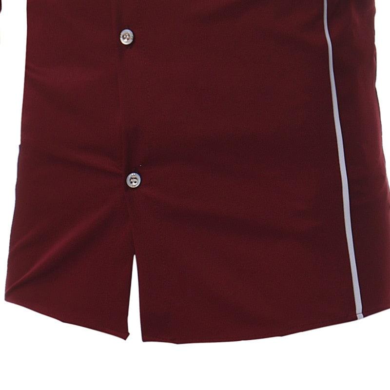 Great Men's Autumn Shirt - Long Sleeve Stand Collar - Casual Patchwork Slim Fit Business Shirt (1U8)(1U11)