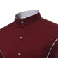 Great Men's Autumn Shirt - Long Sleeve Stand Collar - Casual Patchwork Slim Fit Business Shirt (1U8)(1U11)