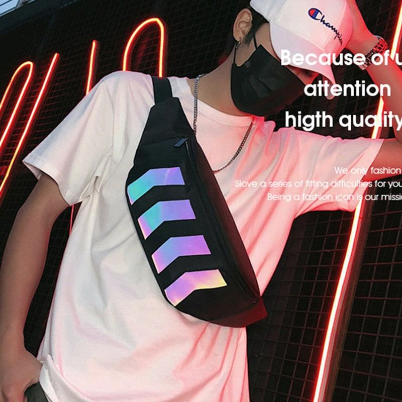 Chest Bag - Canvas Fanny Pack - Boy Street Reflective Crossbody Pack Casual Travel Bags (LT8)
