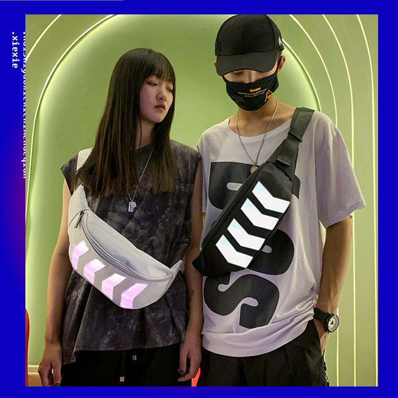 Chest Bag - Canvas Fanny Pack - Boy Street Reflective Crossbody Pack Casual Travel Bags (LT8)