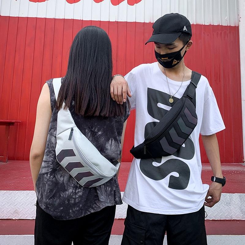 Chest Bag - Canvas Fanny Pack - Boy Street Reflective Crossbody Pack Casual Travel Bags (LT8)
