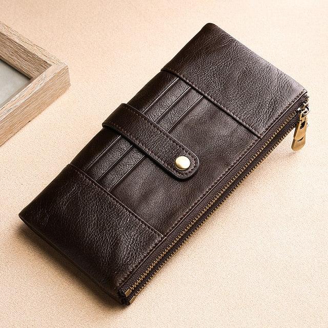Leather Long Wallet - Anti-Theft Bag - Double-Zipper Luxury Credit Card Money Holder Bags (1U79)