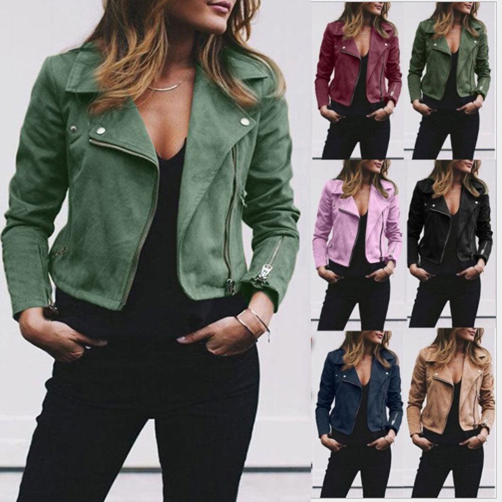 Amazing Winter Women Jacket Coats - Ladies Zipper Pocket Bomber Jacket - Long Sleeve Slim Outwear (2U23)