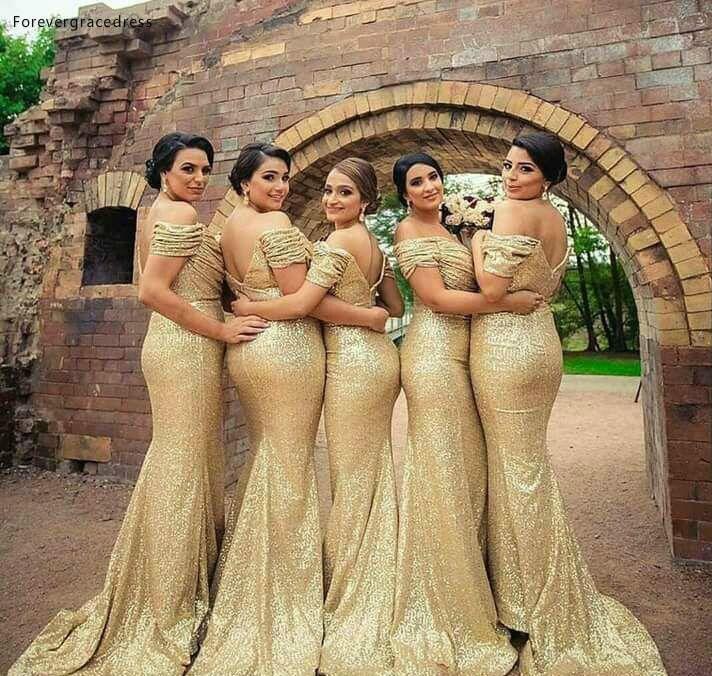 Gorgeous Mermaid Off Shoulders Gold Sequined Bridesmaid Dress - Formal Deals DejaVu Gorgeous Mermaid Off Shoulders Gold Sequined Bridesmaid Dress - Formal Deals DejaVu
