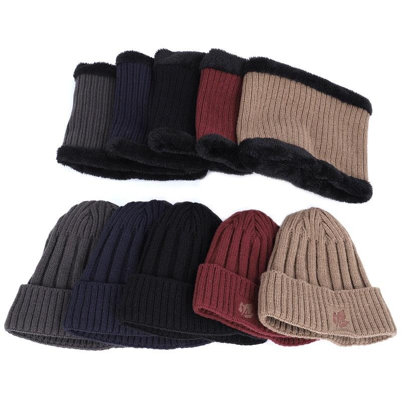New Fashion Men's Winter Knit Beanie Scarf Brand - Maple Leaf Thick Lining Plus Velvet Bonnet (MA8)(F103)