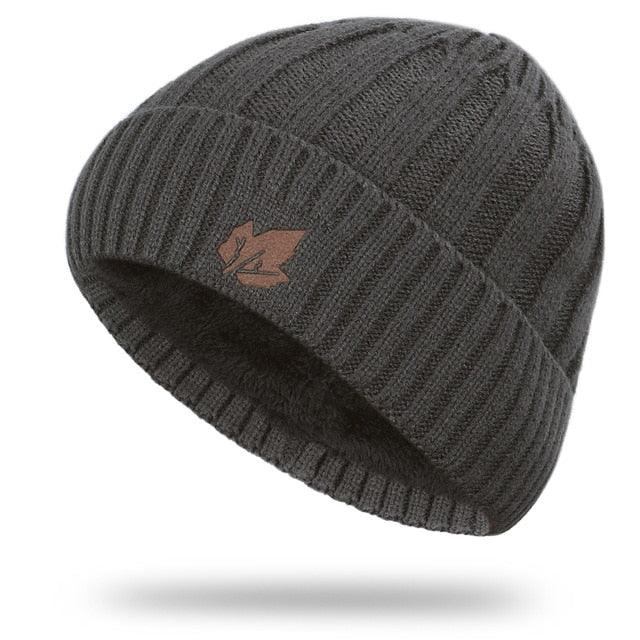 New Fashion Men's Winter Knit Beanie Scarf Brand - Maple Leaf Thick Lining Plus Velvet Bonnet (MA8)(F103)