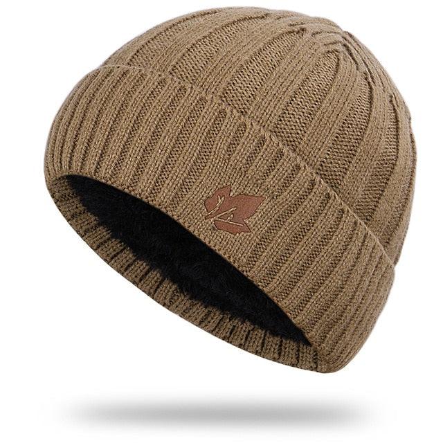 New Fashion Men's Winter Knit Beanie Scarf Brand - Maple Leaf Thick Lining Plus Velvet Bonnet (MA8)(F103)