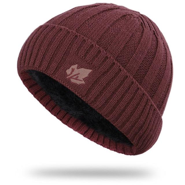 New Fashion Men's Winter Knit Beanie Scarf Brand - Maple Leaf Thick Lining Plus Velvet Bonnet (MA8)(F103)