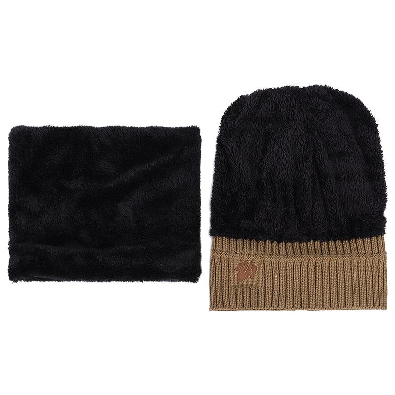 New Fashion Men's Winter Knit Beanie Scarf Brand - Maple Leaf Thick Lining Plus Velvet Bonnet (MA8)(F103)
