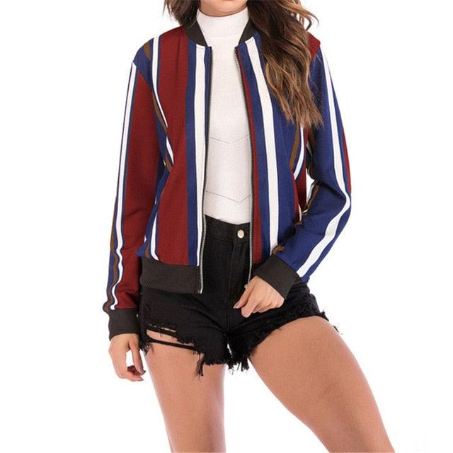 New Jacket Women Ladies Flower Print Bomber Jacket - Women Printing Long Sleeve Casual Tops - Zipper Jacket (2U23)
