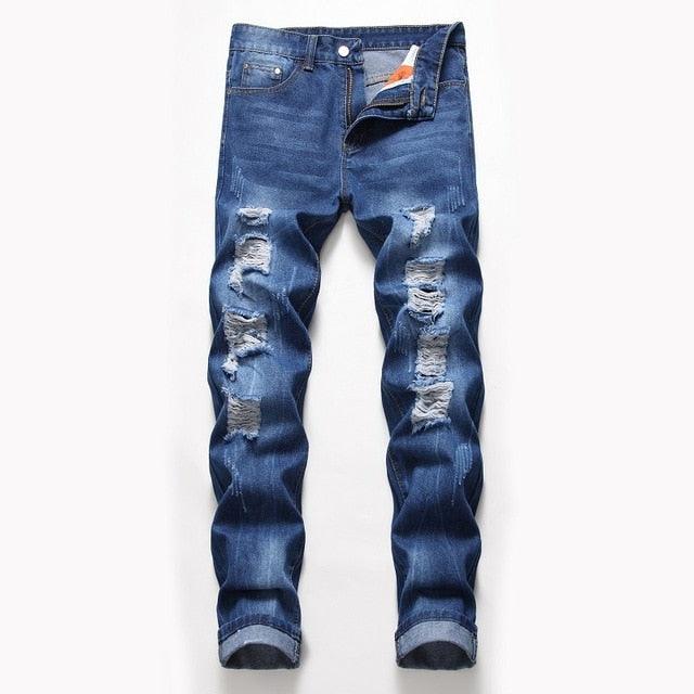 New Men's Casual Jeans - Men's Slim Straight Pleated Biker Jeans Pants (2U9)