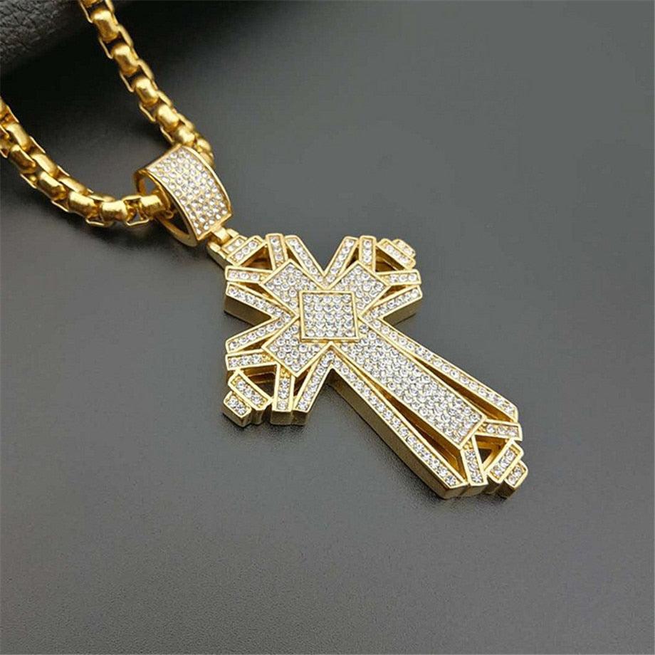 Newest Iced Out Stainless Steel Big Cross Pendant Necklace (D83)(MJ2)