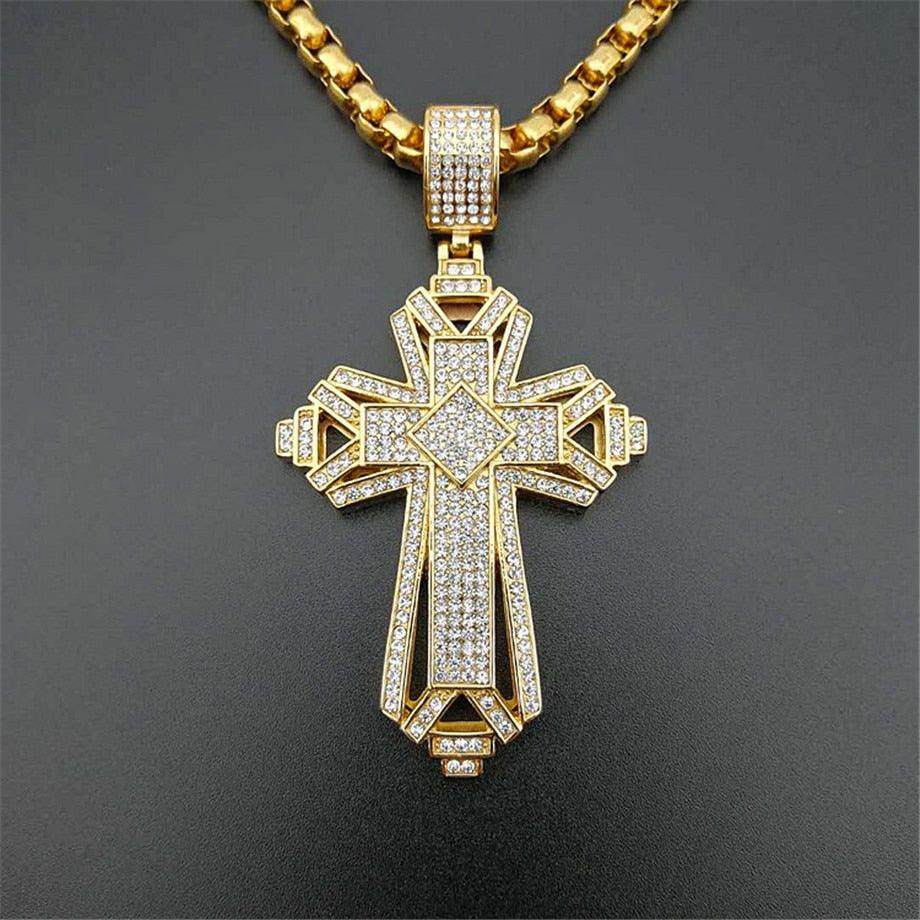 Newest Iced Out Stainless Steel Big Cross Pendant Necklace (D83)(MJ2)
