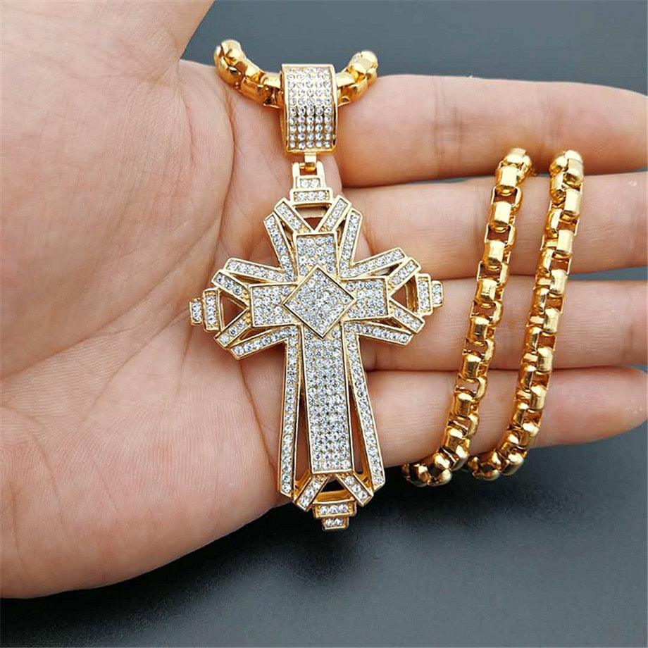 Newest Iced Out Stainless Steel Big Cross Pendant Necklace (D83)(MJ2)