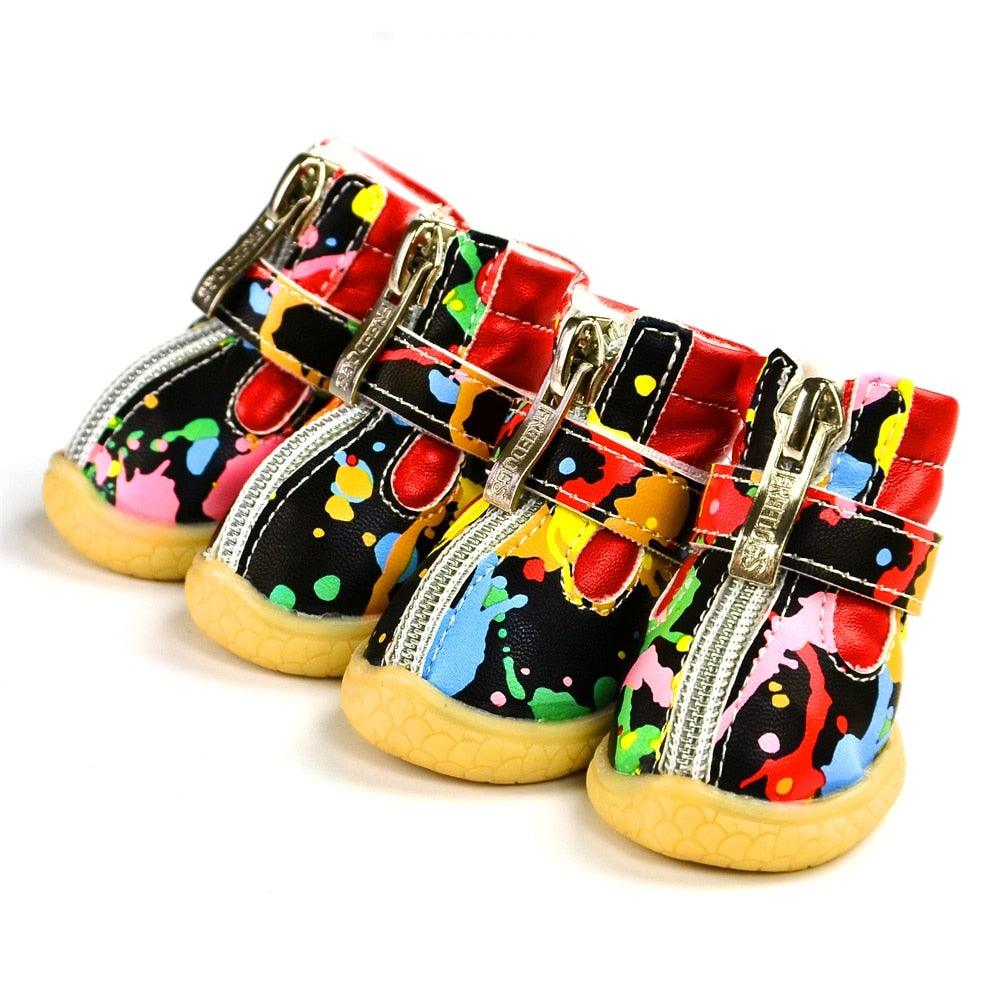 Newest Pet Dog Shoes Winter Super Warm White Black 4pcs/Set Dog's Boots (W8)(F69)