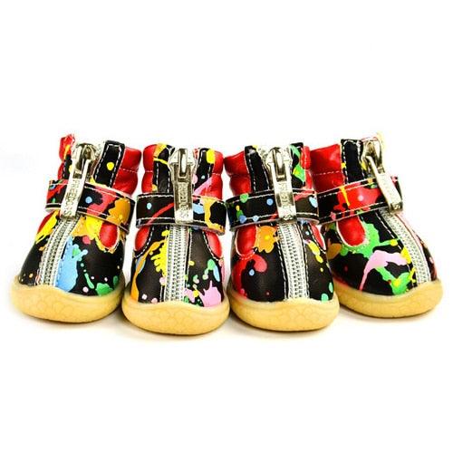 Newest Pet Dog Shoes Winter Super Warm White Black 4pcs/Set Dog's Boots (W8)(F69)