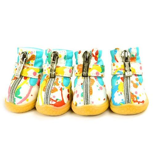 Newest Pet Dog Shoes Winter Super Warm White Black 4pcs/Set Dog's Boots (W8)(F69)