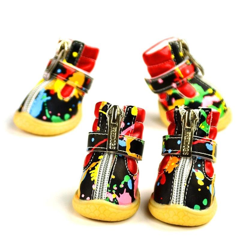 Newest Pet Dog Shoes Winter Super Warm White Black 4pcs/Set Dog's Boots (W8)(F69)