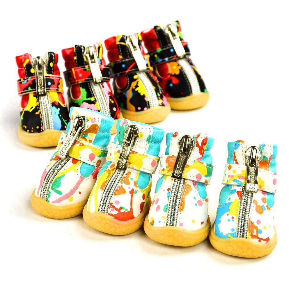 Newest Pet Dog Shoes Winter Super Warm White Black 4pcs/Set Dog's Boots (W8)(F69)